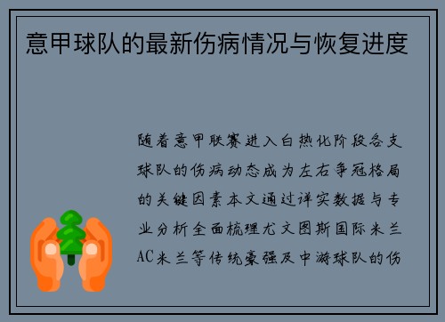 意甲球队的最新伤病情况与恢复进度